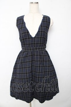 画像1: axes femme POETIQUE / チェックノースリーブワンピース M 紺 Y-25-10-13-096-AX-OP-SZ-ZY