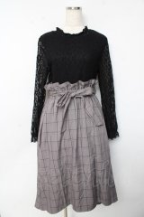 axes femme / レース×チェック切替ワンピース  黒×グレー Y-25-10-13-100-AX-OP-SZ-ZT166