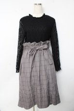 画像1: 【SALE】axes femme / レース×チェック切替ワンピース  黒×グレー Y-25-10-13-100-AX-OP-SZ-ZT166 (1)