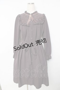 画像1: axes femme / ブローチ付長袖ブラウスワンピ M グレー Y-25-10-13-101-AX-OP-SZ-ZI