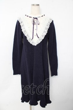 画像1: axes femme / フリルニットワンピース F 紺 Y-25-10-13-105-AX-OP-SZ-ZY