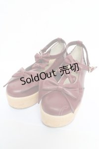 axes femme kawaii / トリプルリボンシューズ L ワイン Y-25-10-13-011-AX-SH-SZ-ZY