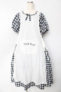 PINK HOUSE / エプロン付きブロードギンガムワンピース F 紺 Y-25-10-13-130-LO-OP-SZ-ZY