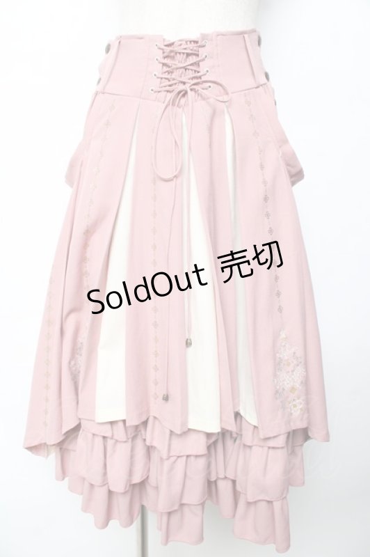 画像1: Ozz oneste / 霧蝶刺繍入り袴風プリーツスカート  ピンク Y-25-10-13-159-OO-SK-SZ-ZY (1)