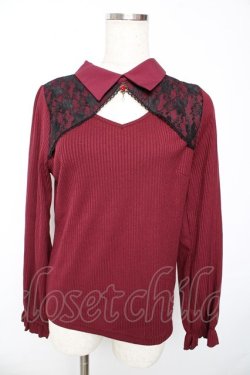画像1: axes femme / ローズチャーム付トップス F ワイン Y-25-10-13-017-AX-TO-SZ-ZY