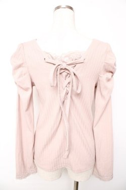 画像2: axes femme / 刺繍入マトンスリーブリブプルオーバー F ベージュ Y-25-10-13-019-AX-TS-SZ-ZY