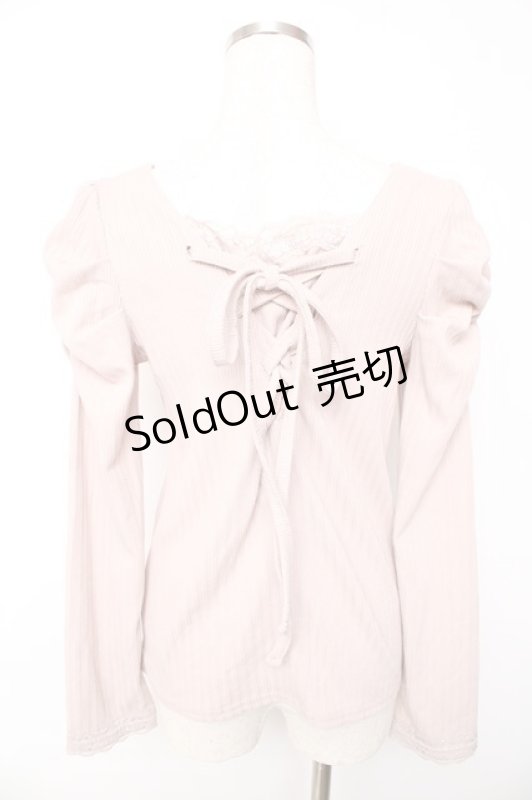 画像2: axes femme / 刺繍入マトンスリーブリブプルオーバー F ベージュ Y-25-10-13-019-AX-TS-SZ-ZI (2)