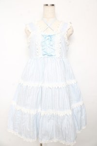 BABY,THE STARS SHINE BRIGHT / からみ3段ティアードジャンパースカートセット  サックス Y-25-10-15-056-BA-OP-AS-ZY