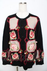 PINK HOUSE / ローズモチーフパッチワーク風カーディガン F 黒 Y-25-10-15-014-LO-TO-SZ-ZY