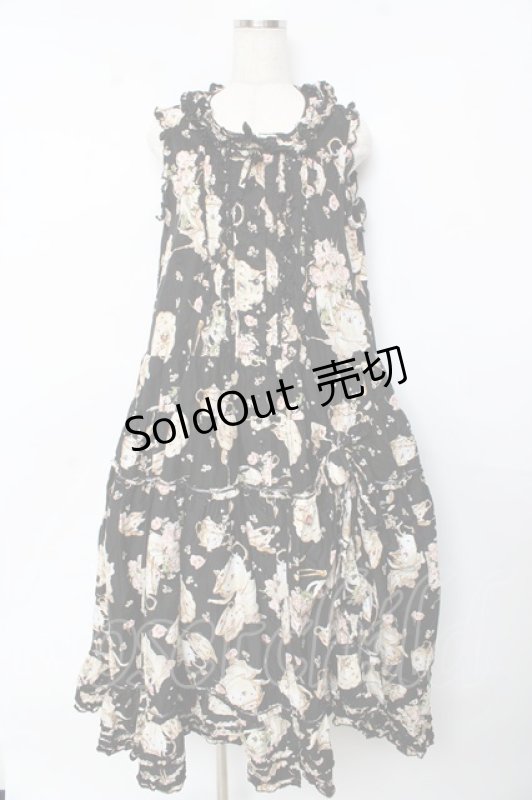 画像1: PINK HOUSE / ティータイムプリントワンピース F 黒 Y-25-10-15-022-LO-OP-SZ-ZY (1)