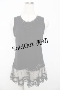 axes femme / 裾ドットチュールタンク M 黒 Y-25-10-16-068-AX-TO-SZ-ZT153