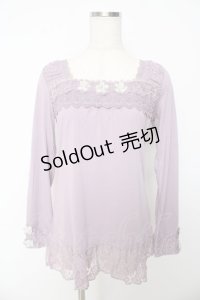 axes femme / お花モチーフ付きカットソー  ラベンダー Y-25-10-16-075-AX-TO-SZ-ZY