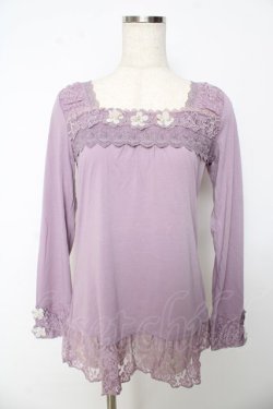 画像1: axes femme / お花モチーフ付きカットソー  ラベンダー Y-25-10-16-075-AX-TO-SZ-ZY