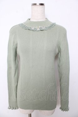 画像1: axes femme / ビジューボトルネックリブプルオーバー M ミント Y-25-10-16-078-AX-TO-SZ-ZY