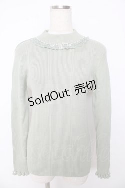 画像1: axes femme / ビジューボトルネックリブプルオーバー M ミント Y-25-10-16-078-AX-TO-SZ-ZI