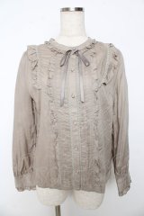 axes femme / ドビー柄フリルブラウス M ベージュ Y-25-10-16-083-AX-BL-SZ-ZY