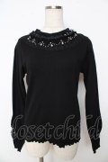 axes femme / 花モチーフリブプルオーバー M 黒 Y-25-10-16-093-AX-TO-SZ-ZY