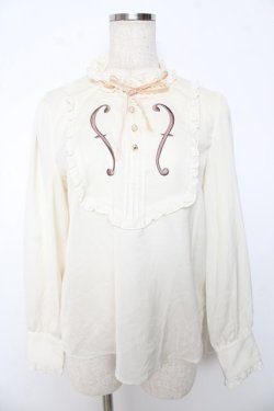 画像1: Amavel / ヴァイオリン刺繍入りスタンドフリルプルオーバーブラウス  アイボリー Y-25-10-16-097-CA-BL-SZ-ZY