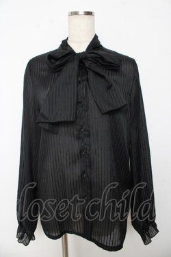 画像1: Perla nell' ostrica / ボウタイブラウス  ブラックストライプ Y-25-10-16-103-EL-BL-SZ-ZY