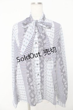 画像1: Perla nell' ostrica / ボウタイブラウス  ブルーペイズリー Y-25-10-16-104-EL-BL-SZ-ZY