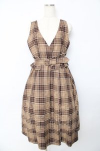 axes femme / タータンチェックワンピース M 茶 Y-25-10-16-123-AX-OP-SZ-ZI