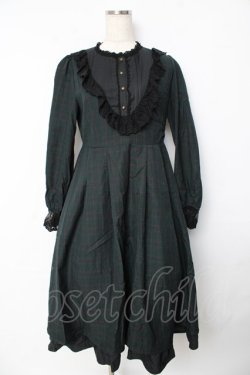 画像1: axes femme / ブローチ付ブロッキングワンピース M グリーン Y-25-10-16-127-AX-OP-SZ-ZY