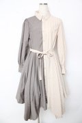 axes femme / バイカラー長袖ワンピ M ベージュ Y-25-10-16-128-AX-OP-SZ-ZY