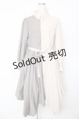 axes femme / バイカラー長袖ワンピ M ベージュ Y-25-10-16-128-AX-OP-SZ-ZI