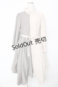 axes femme / バイカラー長袖ワンピ M ベージュ Y-25-10-16-128-AX-OP-SZ-ZI