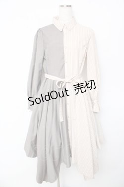 画像1: axes femme / バイカラー長袖ワンピ M ベージュ Y-25-10-16-128-AX-OP-SZ-ZI