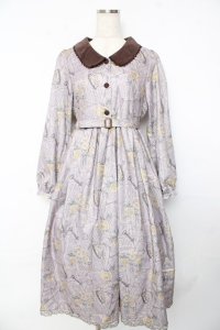 axes femme / アンティーク柄ワンピース M モーヴ Y-25-10-16-129-AX-OP-SZ-ZI