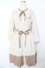 axes femme / ブローチ付バイカラーワンピース M ベージュ Y-25-10-16-134-AX-OP-SZ-ZI