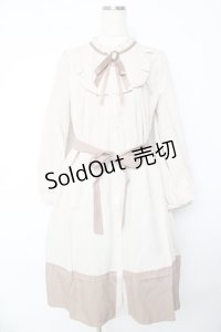 axes femme / ブローチ付バイカラーワンピース M ベージュ Y-25-10-16-134-AX-OP-SZ-ZI