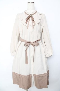 画像1: axes femme / ブローチ付バイカラーワンピース M ベージュ Y-25-10-16-134-AX-OP-SZ-ZY