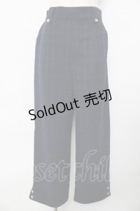 axes femme / 裾釦起毛チェックワイドパンツ M 紺 Y-25-10-16-153-AX-PA-SZ-ZY