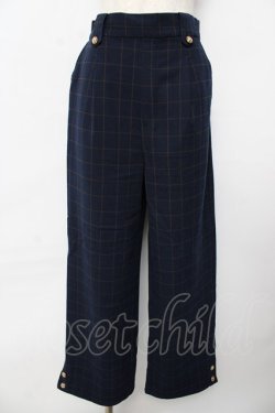 画像1: axes femme / 裾釦起毛チェックワイドパンツ M 紺 Y-25-10-16-153-AX-PA-SZ-ZY