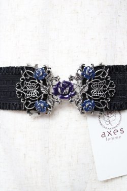 画像1: axes femme / バラ×蝶デザインゴムベルト  シルバー Y-25-10-16-024-AX-ZA-SZ-ZY