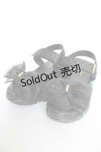 m petit by misako / AMシアーリボンサンダル  黒 Y-25-10-16-042-LO-SH-SZ-ZY