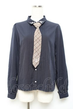 画像1: axes femme / チェック柄ネクタイ付ブラウス M 紺 Y-25-10-18-065-AX-BL-SZ-ZY