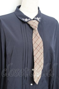 画像3: axes femme / チェック柄ネクタイ付ブラウス M 紺 Y-25-10-18-065-AX-BL-SZ-ZY