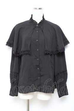 画像1: axes femme POETIQUE / ケープデザインブラウス M 黒 Y-25-10-18-069-AX-BL-SZ-ZY