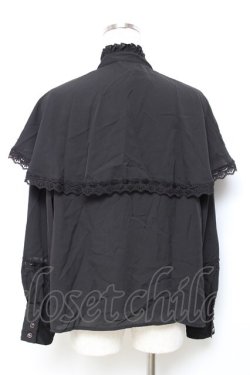画像2: axes femme POETIQUE / ケープデザインブラウス M 黒 Y-25-10-18-069-AX-BL-SZ-ZY