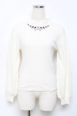 axes femme / ビジューニットプルオーバー M 白 Y-25-10-18-071-AX-TO-SZ-ZI