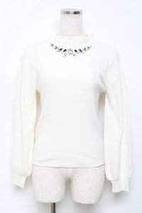 axes femme / ビジューニットプルオーバー M 白 Y-25-10-18-071-AX-TO-SZ-ZI