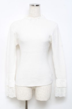 画像1: axes femme / レース使いリブニットプルオーバー M 白 Y-25-10-18-076-AX-TO-SZ-ZY