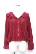 axes femme / 襟レースニットZIPカーディガン M ワイン Y-25-10-18-095-AX-TO-SZ-ZY