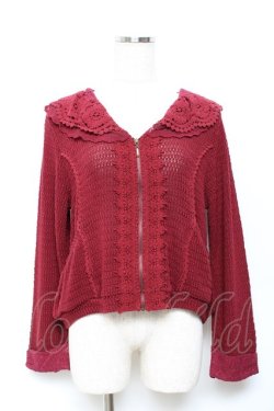 画像1: axes femme / 襟レースニットZIPカーディガン M ワイン Y-25-10-18-095-AX-TO-SZ-ZY