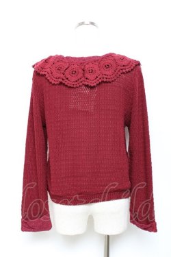 画像2: axes femme / 襟レースニットZIPカーディガン M ワイン Y-25-10-18-095-AX-TO-SZ-ZY