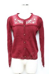 axes femme / リボン刺繍カーディガン M ワイン Y-25-10-18-096-AX-TO-SZ-ZI