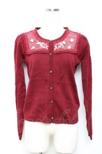 axes femme / リボン刺繍カーディガン M ワイン Y-25-10-18-096-AX-TO-SZ-ZI